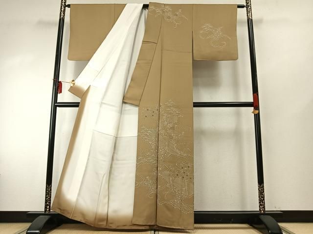 平和屋着物●訪問着 刺繍 雲取り草花文 金糸 正絹 fy