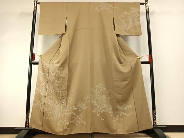 平和屋着物 訪問着 刺繍 雲取り草花文 金糸 正絹 fy