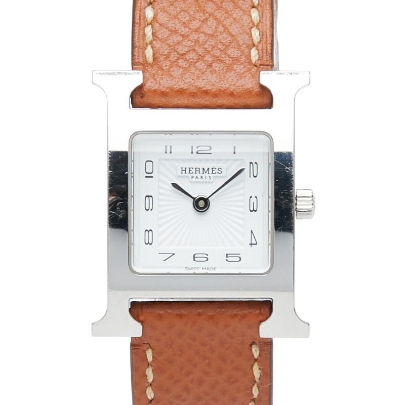 エルメス Hウォッチ HH 1 210 シルバー ブラウン ステンレススチール レザー レディース HERMES 0245232