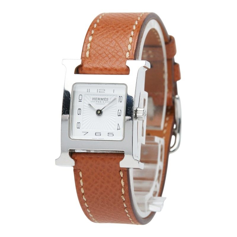 エルメス Hウォッチ HH 1.210 シルバー ブラウン ステンレススチール レザー レディース HERMES 1-0245232