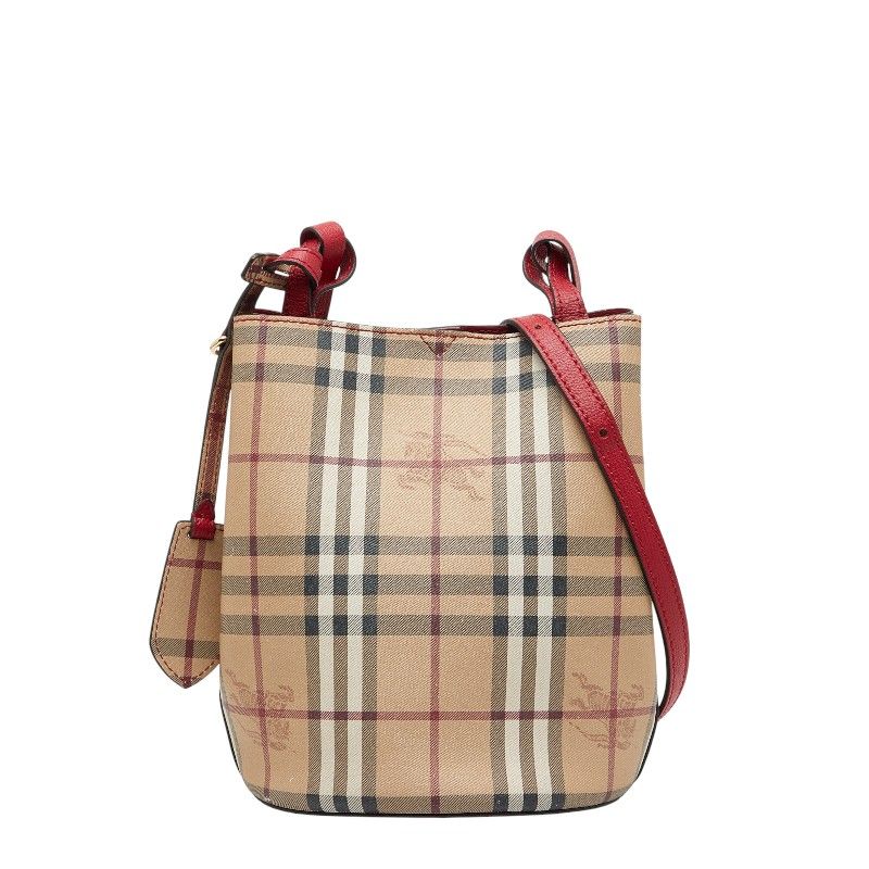 バーバリー ノバチェック シャドーホース ベージュ レッド PVC レザー