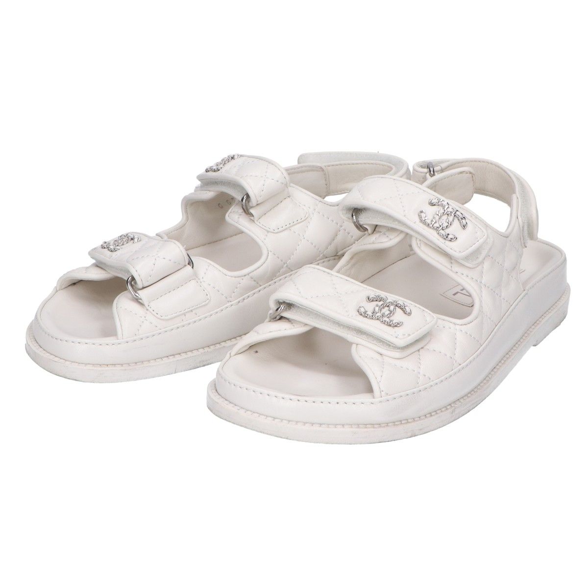 CHANEL シャネル パテント ココマーク サンダル ホワイト 37 1/2 CHANEL シャネル パテント ココマーク サンダル ホワイト 37 1/2