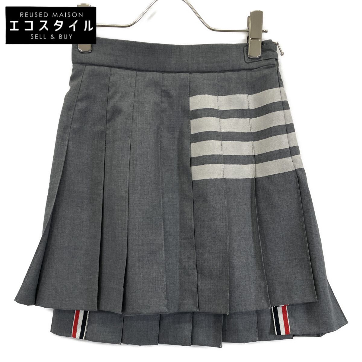 THOM BROWNE トムブラウン FGC 402 V 06146 ｸﾞﾚｰ 平織り4 BARﾌﾟﾘｰﾂﾐﾆｽｶｰﾄ 34