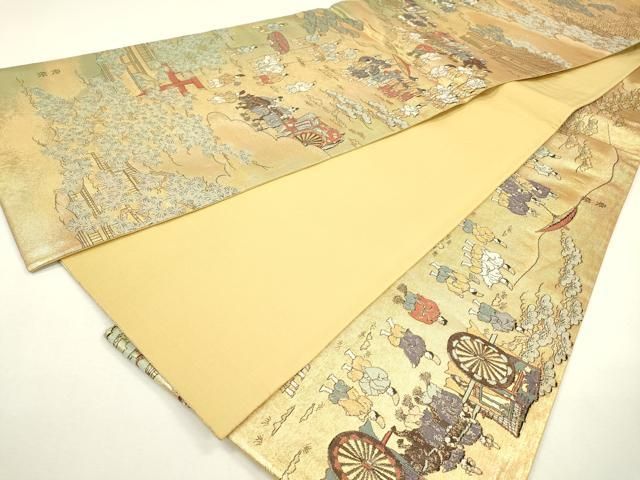 平和屋着物▽全通全景柄袋帯 古都祭礼図 金糸 正絹 逸品 DAAZ6132fe
