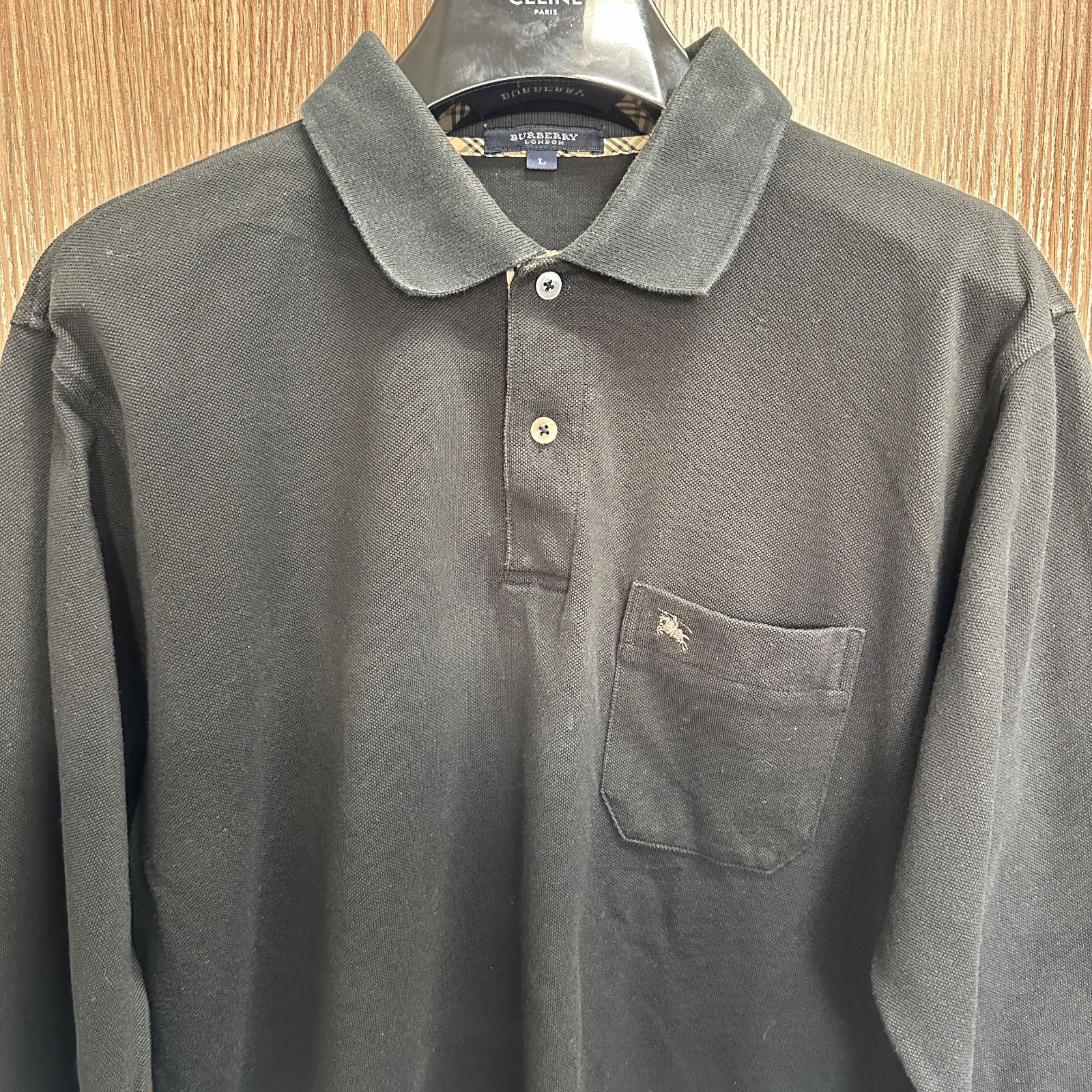 BURBERRY LONDON バーバリー 長袖ポロシャツ ブラック Lサイズ 日本製