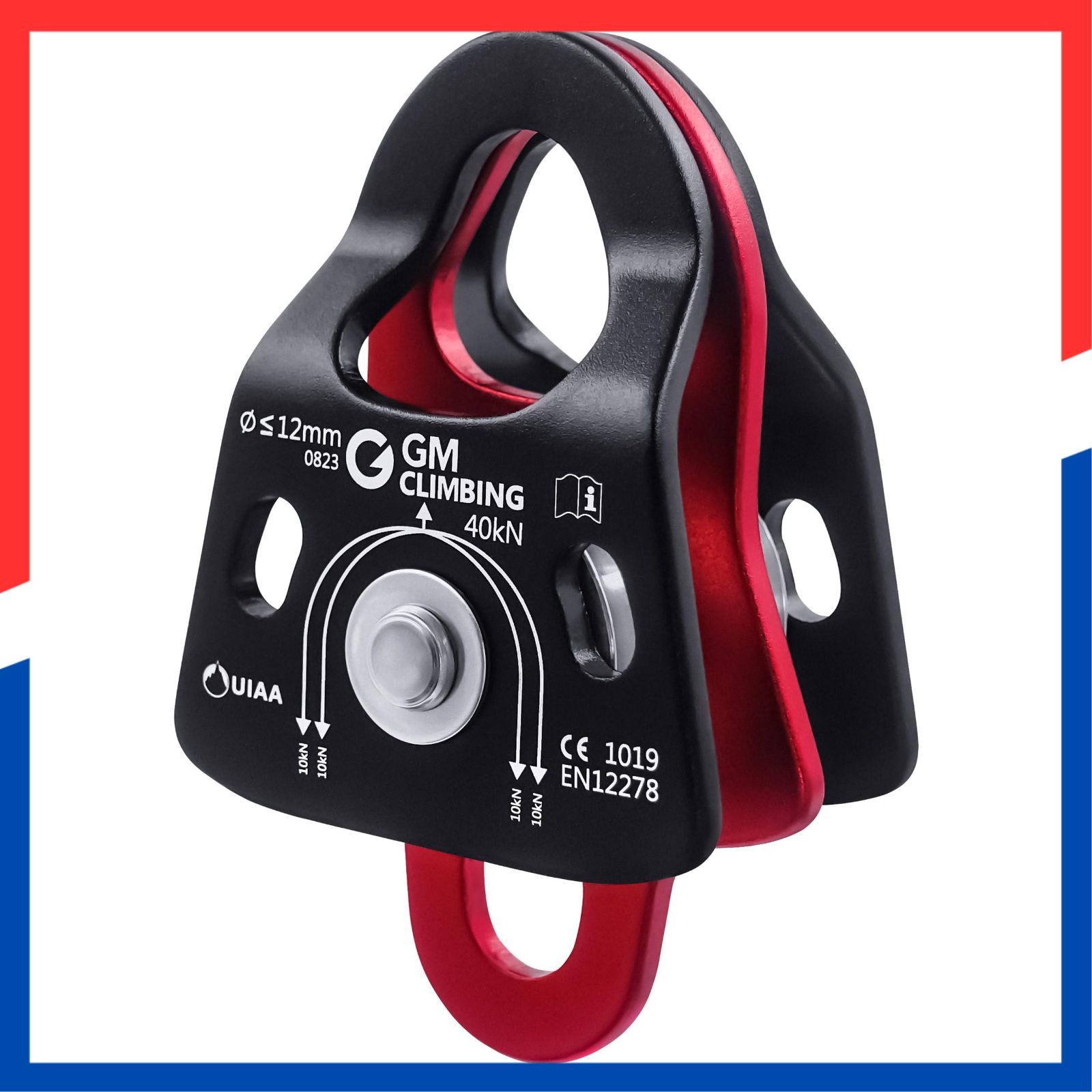 CE UIAA認証 40 kN マイクロダブルプーリー ボールベアリング内蔵 5 1 倍力システム プーリーシステム キットセット GM クライミング リギング レスキュー アーボリスト用 12 mmまでロープ適応
