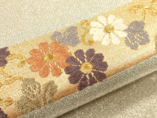 平和屋着物▽六通柄袋帯 唐織 綴れ 横段吉祥花文 金糸 正絹 逸品