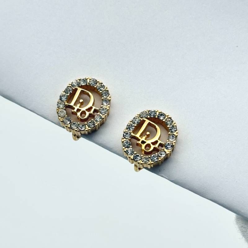 美品 Dior ロゴ ハート ラインストーン イヤリング フープ ゴールド