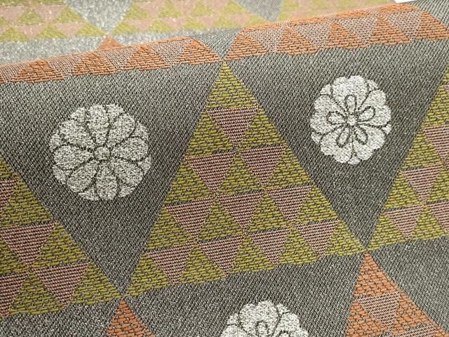 平和屋着物▽六通柄袋帯 幾何学花文 鱗花文 銀糸 正絹 逸品 AABD3148wj