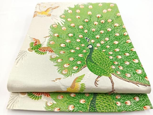 平和屋着物▽六通柄袋帯 唐織 鳳凰孔雀文 金銀糸 正絹 逸品 BAAV7156yc