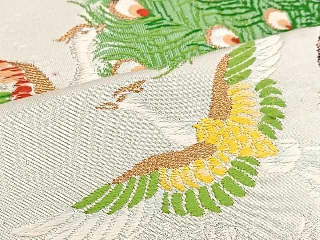 平和屋着物▽六通柄袋帯 唐織 鳳凰孔雀文 金銀糸 正絹 逸品 BAAV7156yc
