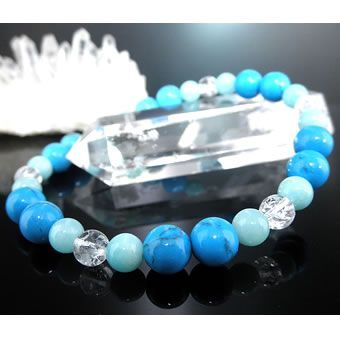 ☆ターコイズ＆アマゾナイト＆クラック水晶ブレスレット ※内径サイズ