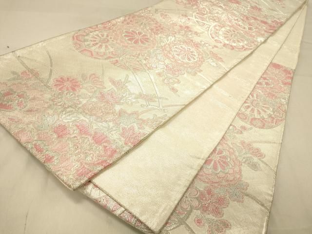 平和屋着物◎本佐賀錦 六通柄袋帯 花車文 銀糸 正絹 逸品 DAAZ3946jm