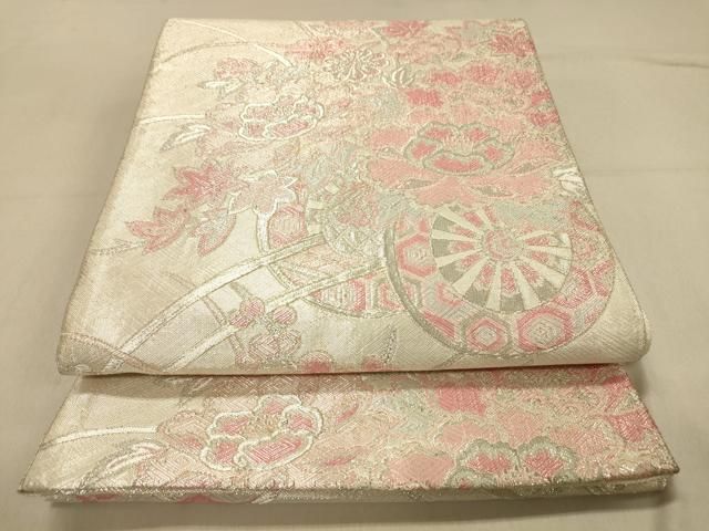 平和屋着物◎本佐賀錦 六通柄袋帯 花車文 銀糸 正絹 逸品 DAAZ3946jm