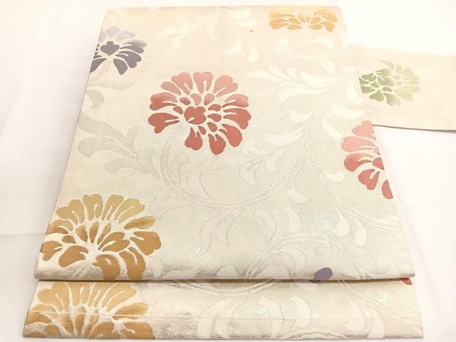 平和屋着物 九寸名古屋帯 麻の葉更紗花文 金銀糸 正絹 逸品 AAAL1298ou(