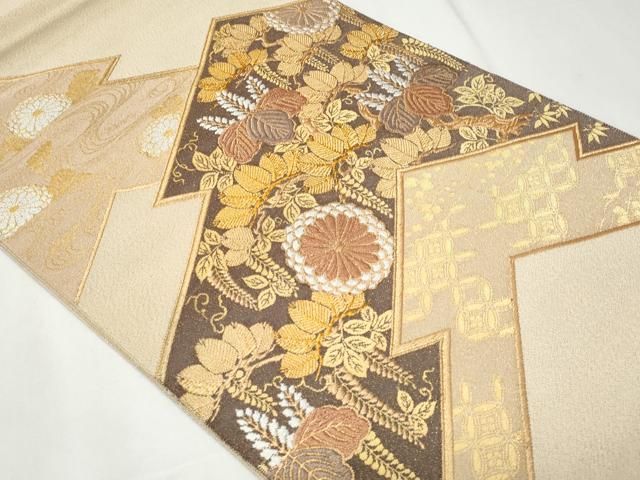 平和屋着物◎太鼓柄袋帯 綴れ 桐花文 金銀糸 正絹 逸品 未使用