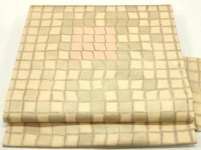 平和屋着物○九寸名古屋帯 変わり市松文 金糸 正絹 逸品 DAAZ3115ob