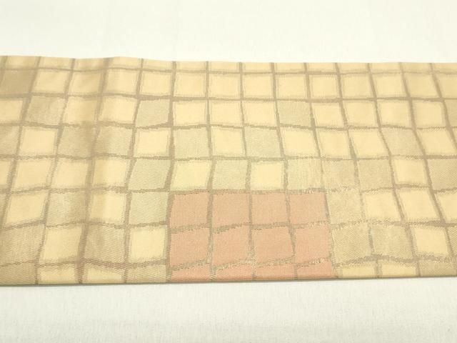平和屋着物○九寸名古屋帯 変わり市松文 金糸 正絹 逸品 DAAZ3115ob