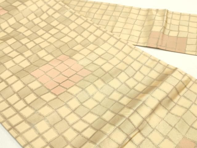 平和屋着物○九寸名古屋帯 変わり市松文 金糸 正絹 逸品 DAAZ3115ob