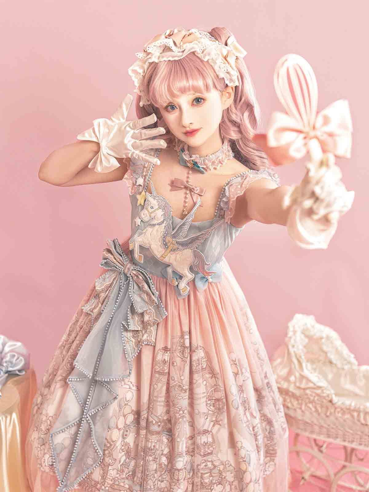 遊園地 ロリータ Lolita 甘め ワンピース レディース 日常 おしゃれ ふんわり ガーリースタイル お出かけ 撮影 イベント デート コスプレ 仮装 フェミニン華やかコーデ 清楚系 甘かわロリータドレス 体型カバー