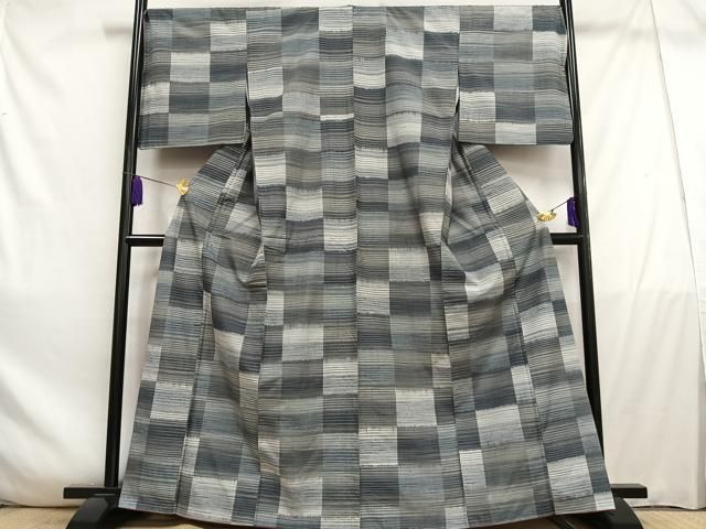 平和屋着物▽上質な紬　単衣　市松文様　正絹　逸品　AABA7654fy 平和屋着物▽上質な紬 単衣 市松文様 正絹 逸品 AABA7654fy