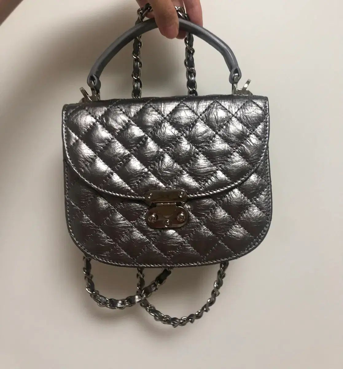 THE LAURENT 麻 ロング コメント グラッセ フラップバッグ ニッケル