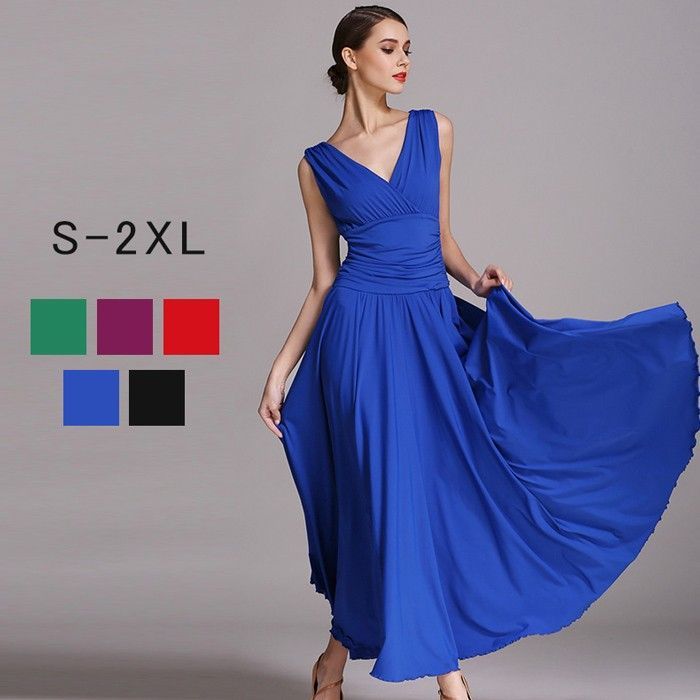 社交ダンス ドレス 社交ダンス衣装 ワンピース 広がる裾 無地 レッスン着 発表会 競技着 練習着 演出用 ワルツ ロング丈 オールシーズン レッド パープル ブラック ブルー グリーン S M L XL 2 XLグローリーパーク