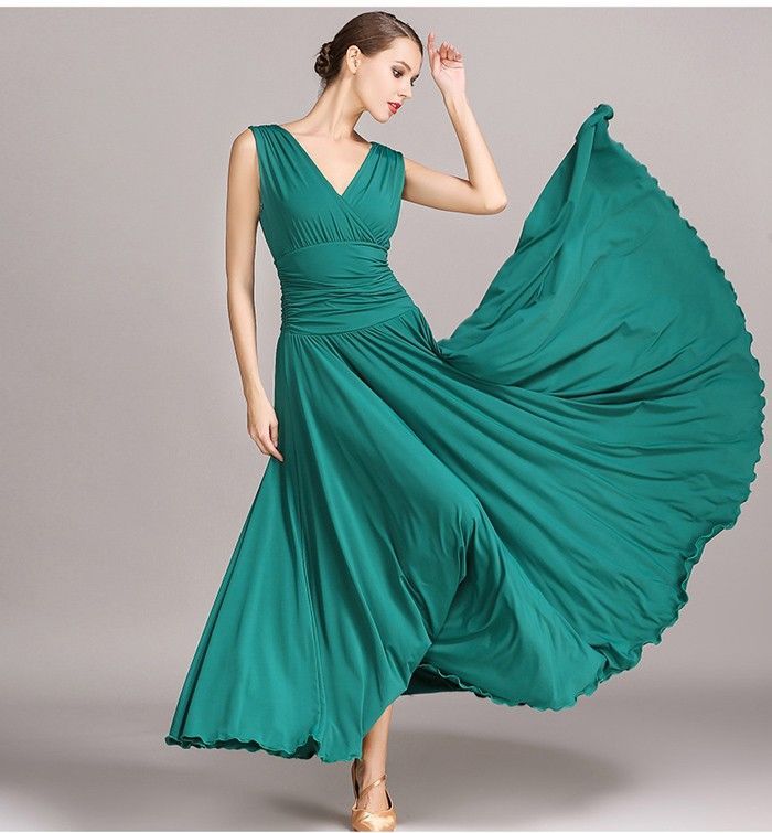 社交ダンス ドレス 社交ダンス衣装 ワンピース 広がる裾 無地 レッスン着 発表会 競技着 練習着 演出用 ワルツ ロング丈 オールシーズン レッド パープル ブラック ブルー グリーン S M L XL 2 XLグローリーパーク