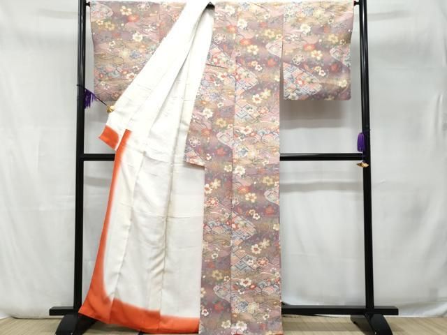 平和屋着物□上質な小紋 舞蝶枝花文 暈し染め 金彩 正絹 逸品