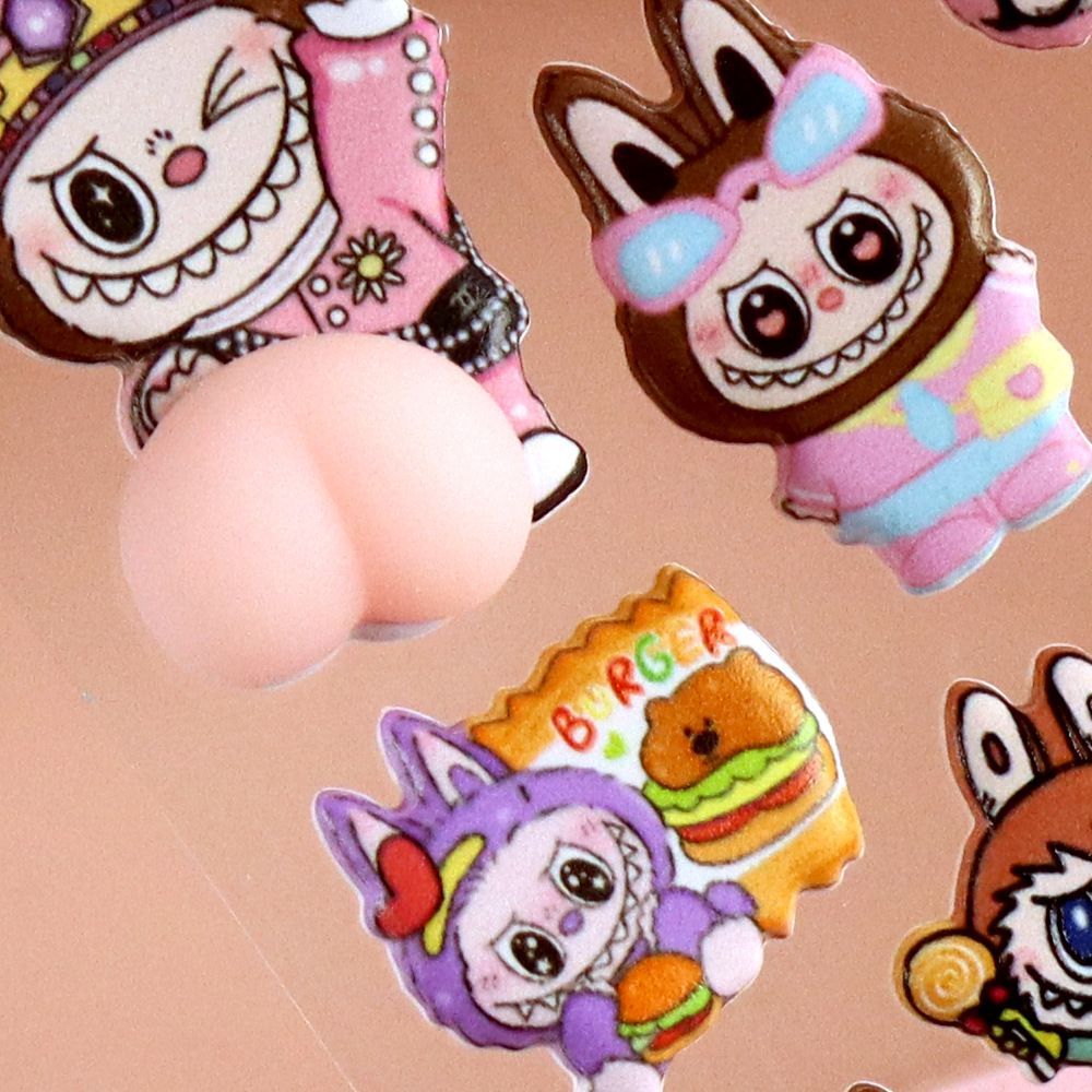 お尻3Dシール ラブブ Labubu 4枚セット ぷくぷくシール ステッカーデコ