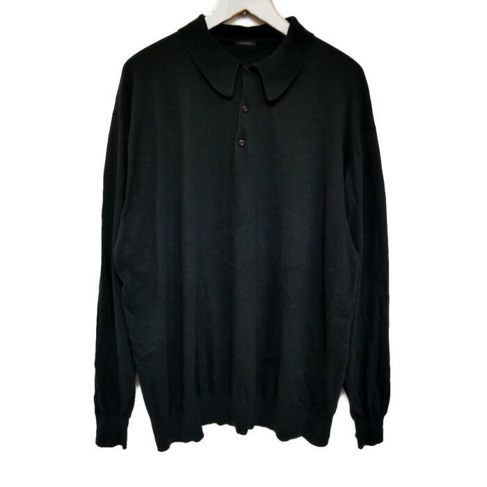 COMOLI コモリ 正規 24 SS コットンニットポロ 長袖ニットポロシャツ Z 01 06013 定価46200円 FADE BLACK フェードブラック 黒 3