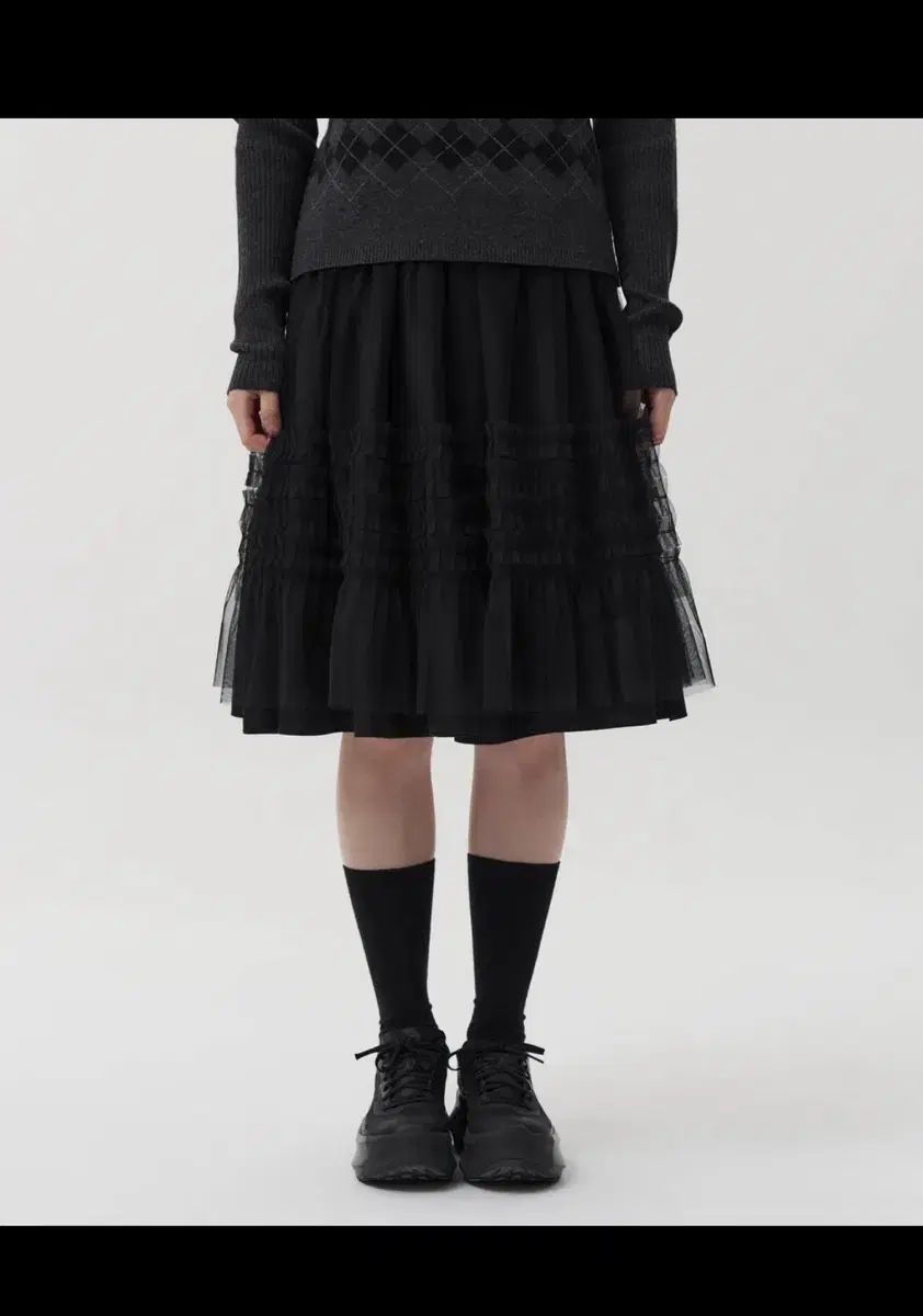 Ohesio オヘシオ レイヤード シアー フリル スカート ブラック skirt