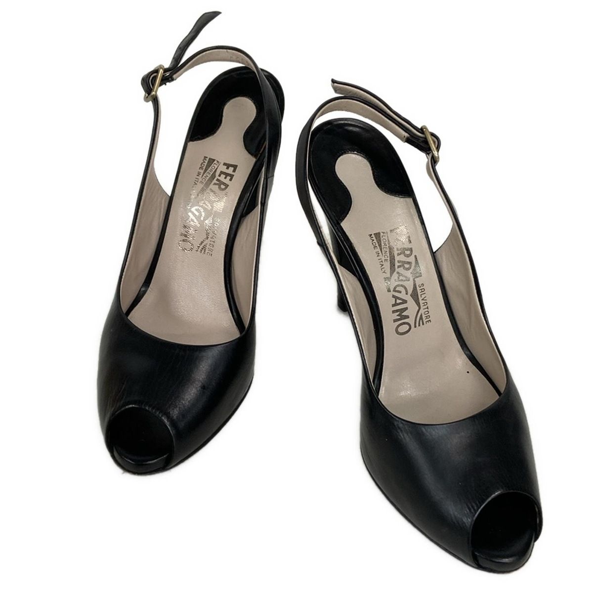 SalvatoreFerragamo サルバトーレフェラガモ サンダル 6 C レディース - 黒 オープントゥ レザー