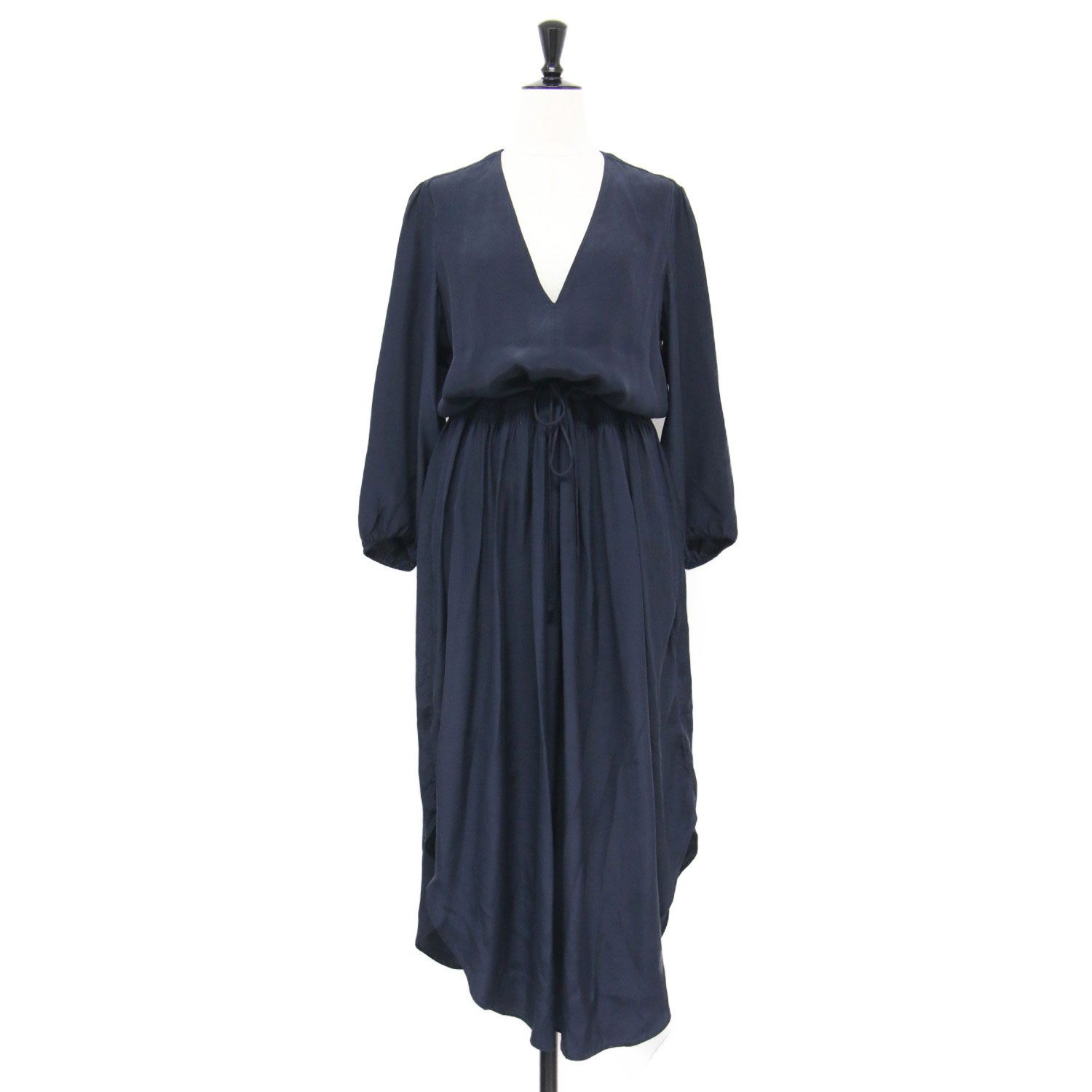 JAMES PERSE ジェームスパース ワンピース ネイビー 紺 サイズ:2(L) | シルク シャルムーズドレス ワンピース | 長袖 マキシ丈 Vネック フレア Aライン | トップス ドレス【レディース】【中古】【K4661】 JAMES PERSE ジェームスパース ワンピース ネイビー 紺 サイズ:2(L