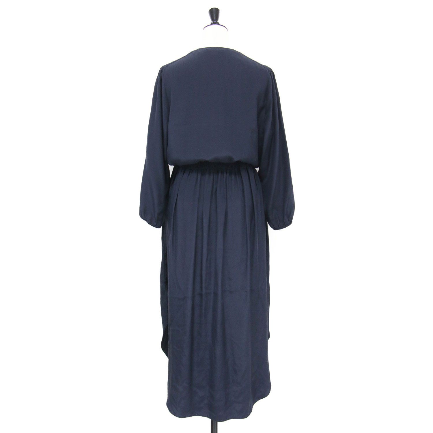 JAMES PERSE ジェームスパース ワンピース ネイビー 紺 サイズ 2 L シルク シャルムーズドレス 長袖 マキシ丈 Vネック フ Aライン トップス ドレス レディース