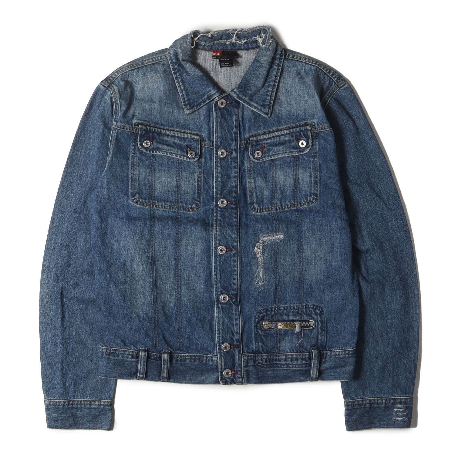 DIESEL ディーゼル ジャケット インディゴ サイズ:L | 00s ヴィンテージ リペア加工 デニム トラッカー ジャケット | MADE IN ITALY | アウター ブルゾン 上着【メンズ】【中古】【K4661】 DIESEL ディーゼル ジャケット インディゴ サイズ:L | 00s
