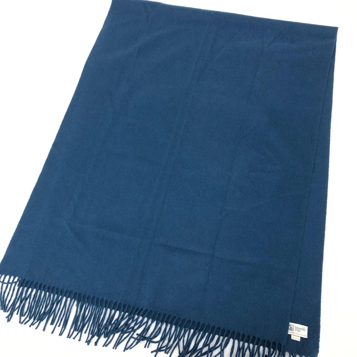 OF ELGIN ジョンストンズオブエルガン ストール カシミア100％ フリンジ ひざ掛け ブルー ユニセックス
