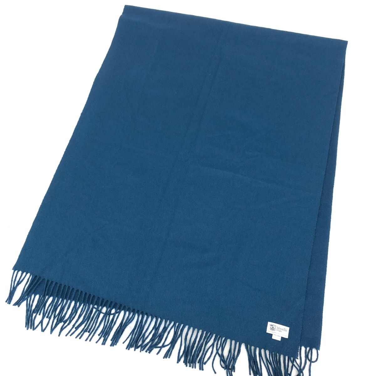 OF ELGIN ジョンストンズオブエルガン ストール カシミア100％|フリンジ|ひざ掛け ブルー ユニセックス |