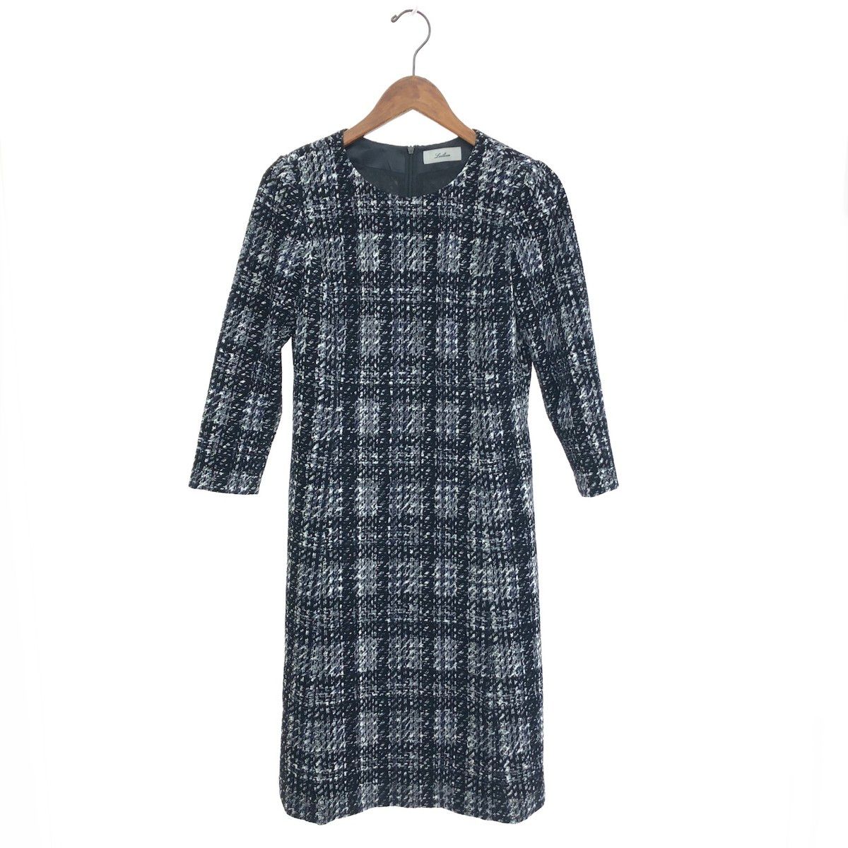 Leilian レリアン 大きいサイズ ウール切替ツイードワンピース ネイビー Leilian レリアン 大きいサイズ ウール切替ツイードワンピース
