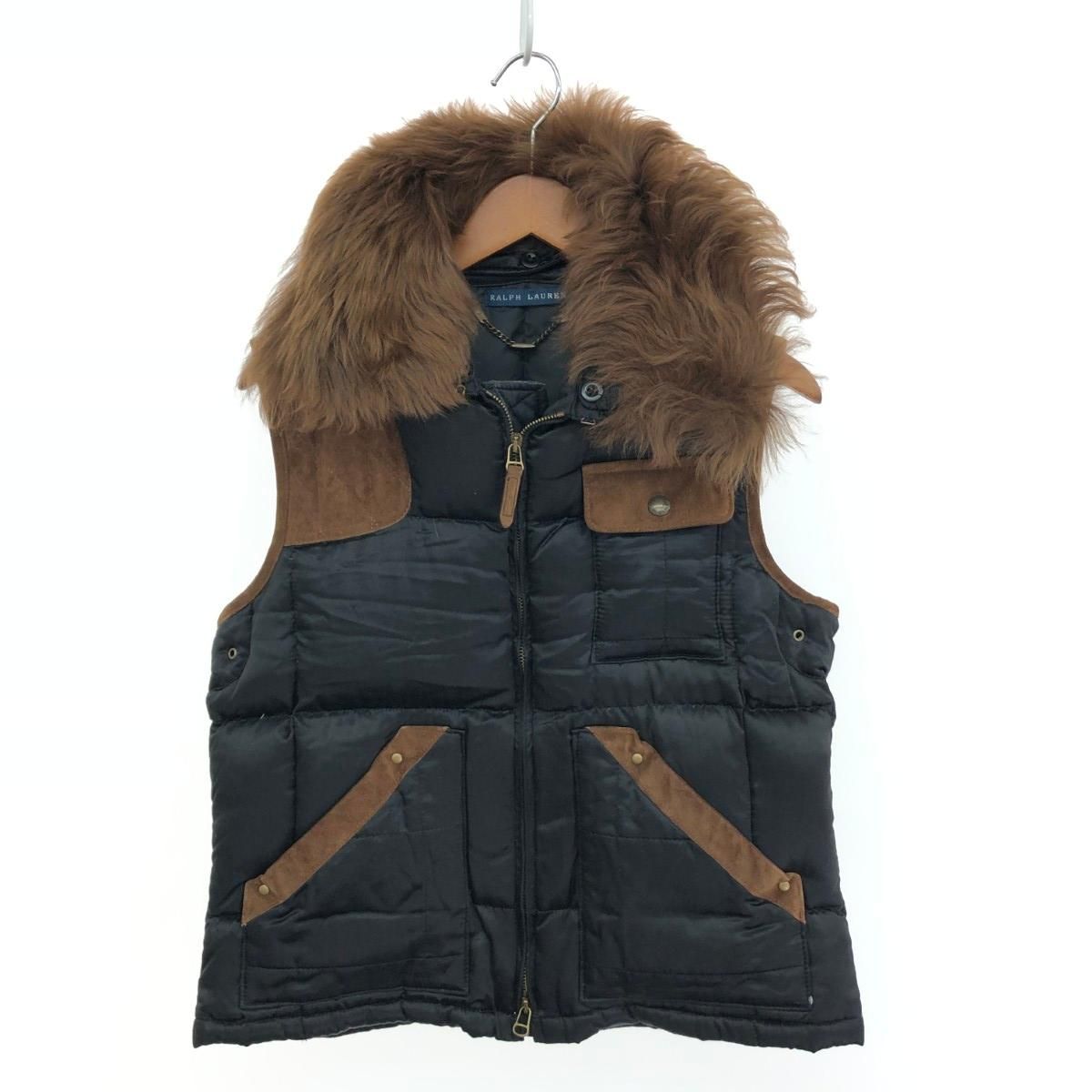 RRL Ralph Lauren牛革レザー ウエスタンダウンベスト 美品 RRL ダブルアールエル ラルフローレン レザーヨーク ダウンベスト