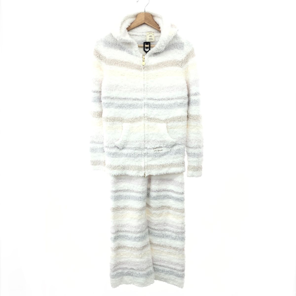 gelato pique ジェラートピケ ルームウェアセットアップ サイズ F ランダムボーダーパーカ パンツ ホワイト レディース