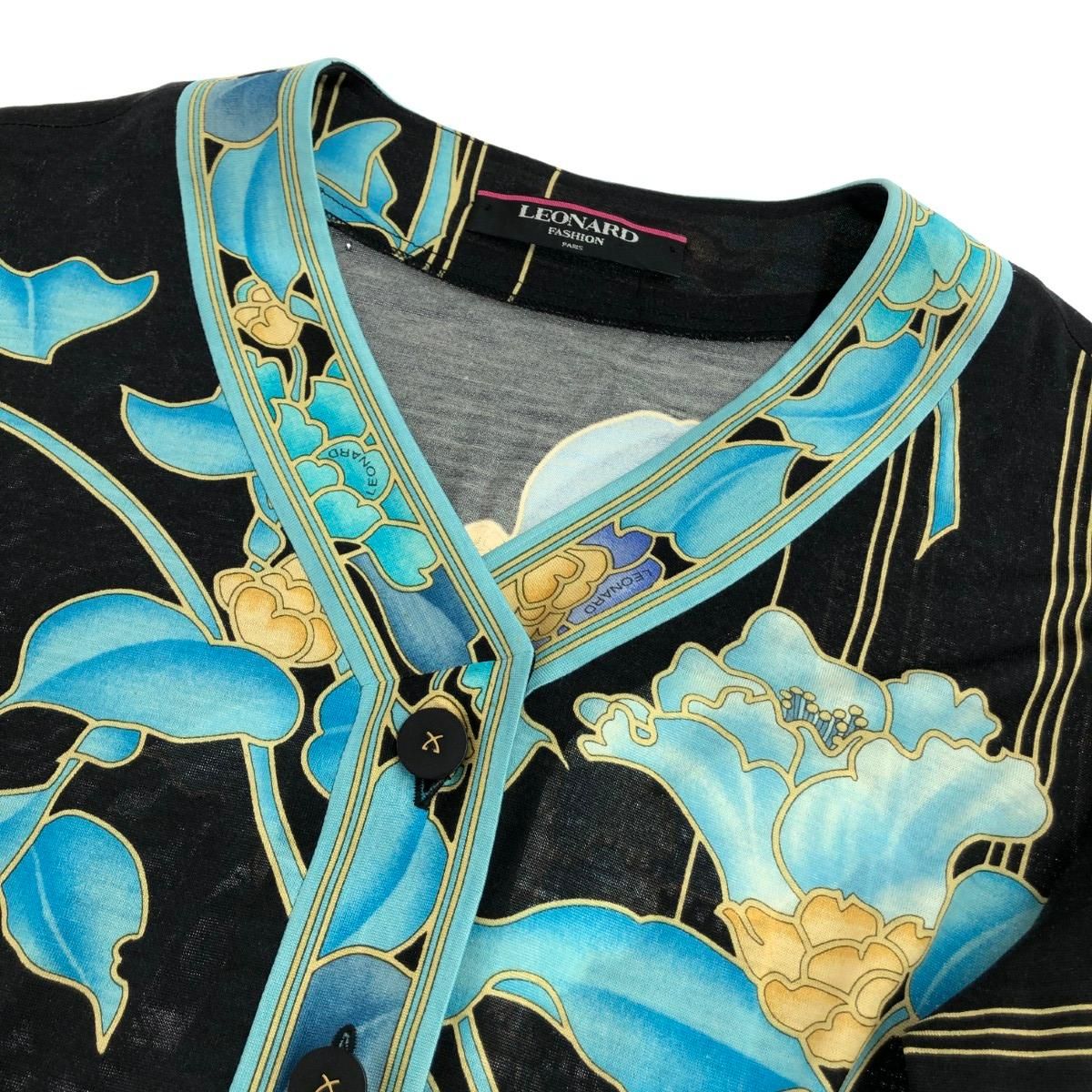 LEONARD レオナール カーディガン サイズ:LL 花柄 シルクウール