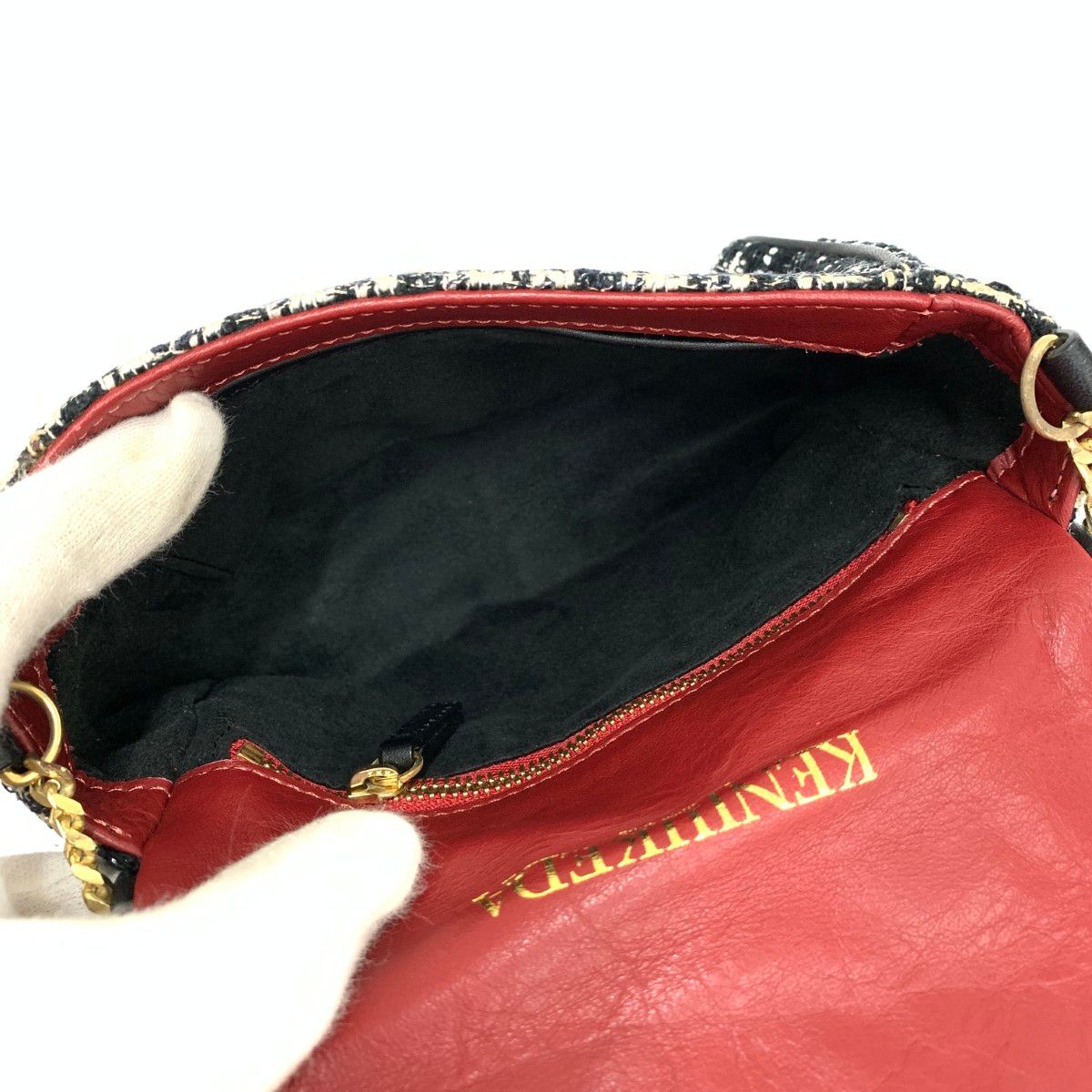 KENJIIKEDA ケンジイケダ チェーンショルダーバッグ ツイード ブラック 