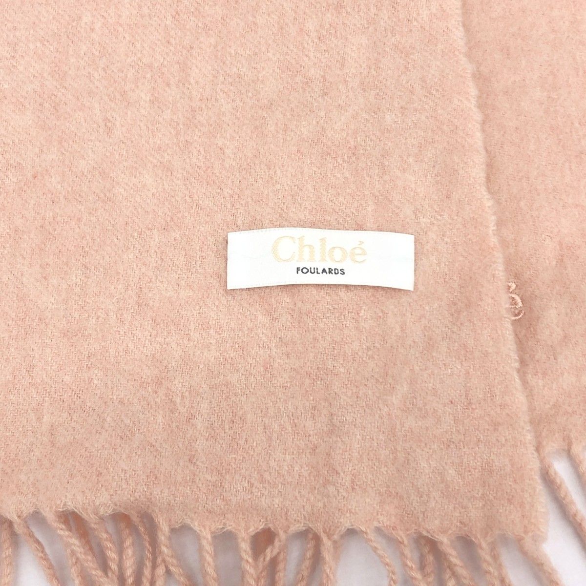Chloe クロエ 大判マフラー フリンジ/ストール/ロゴ刺繍 ピンク