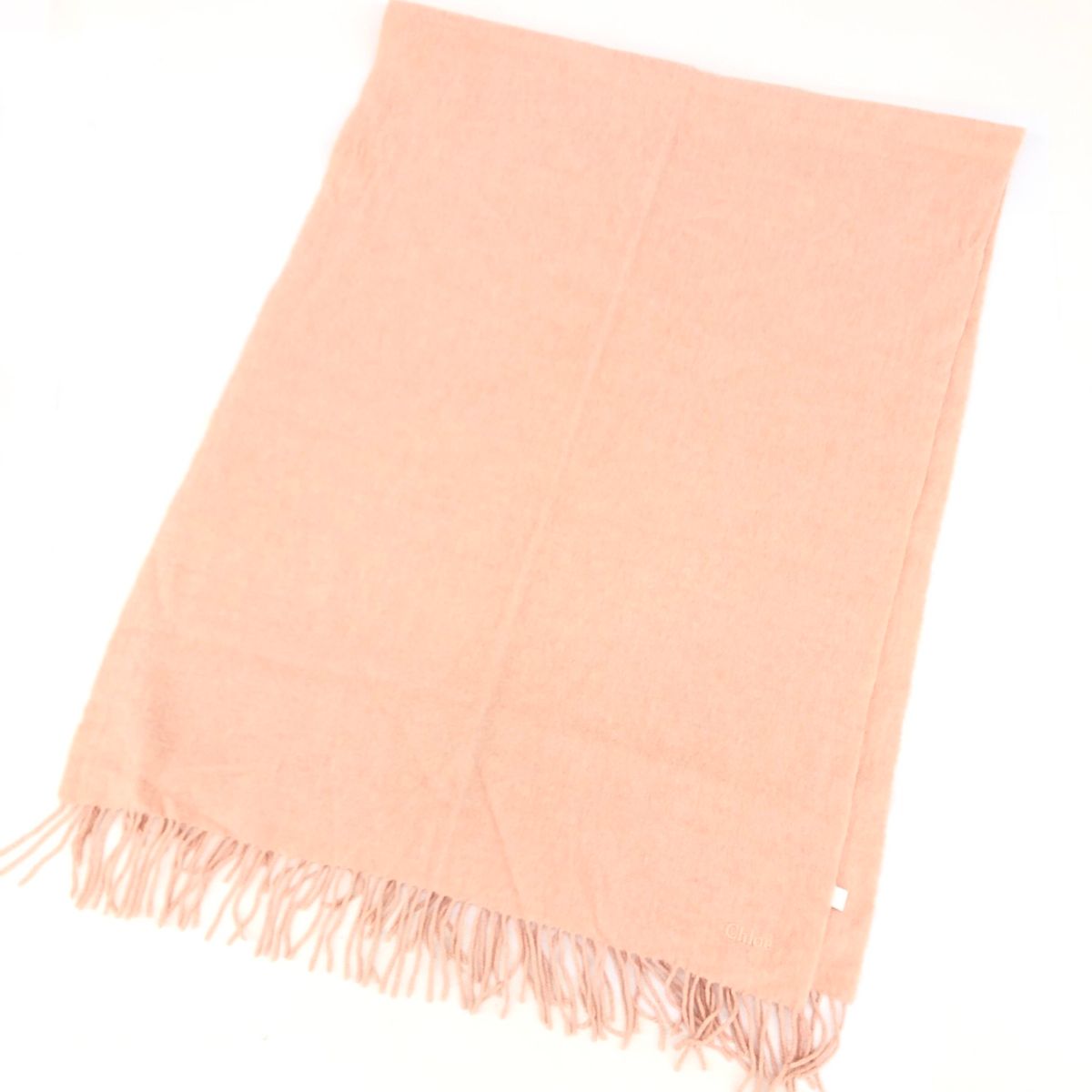 Chloe クロエ 大判マフラー フリンジ/ストール/ロゴ刺繍 ピンク