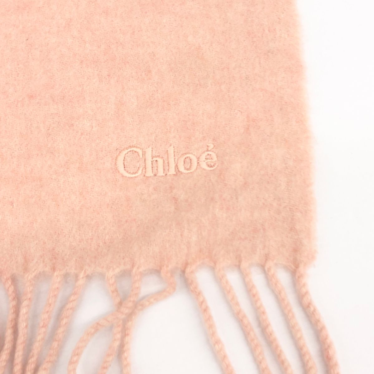 Chloe クロエ 大判マフラー フリンジ/ストール/ロゴ刺繍 ピンク
