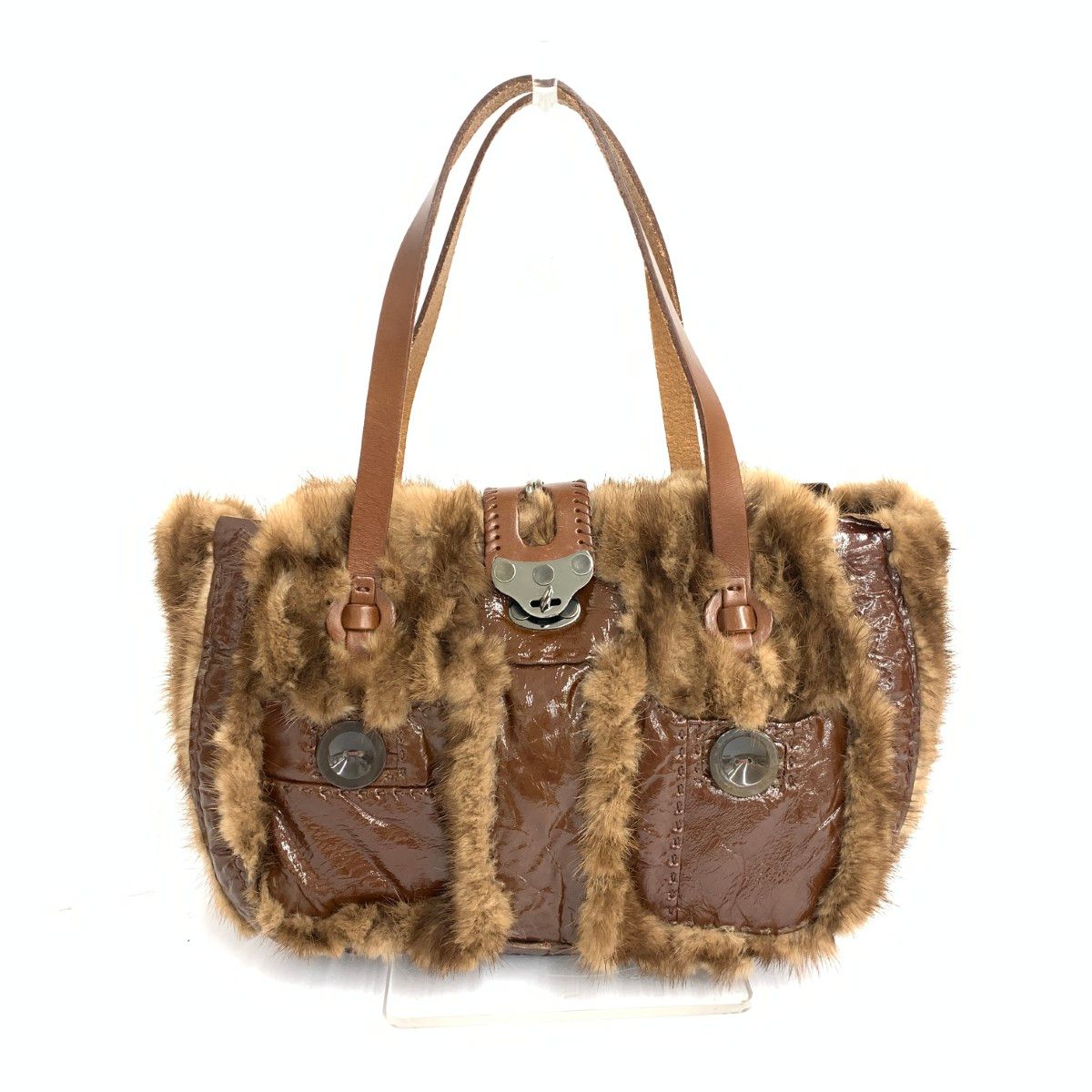 JAMINPUECH ジャマンピュエッシュ トートバッグ ミンク×エナメル ブラウン レディース / 240001173458