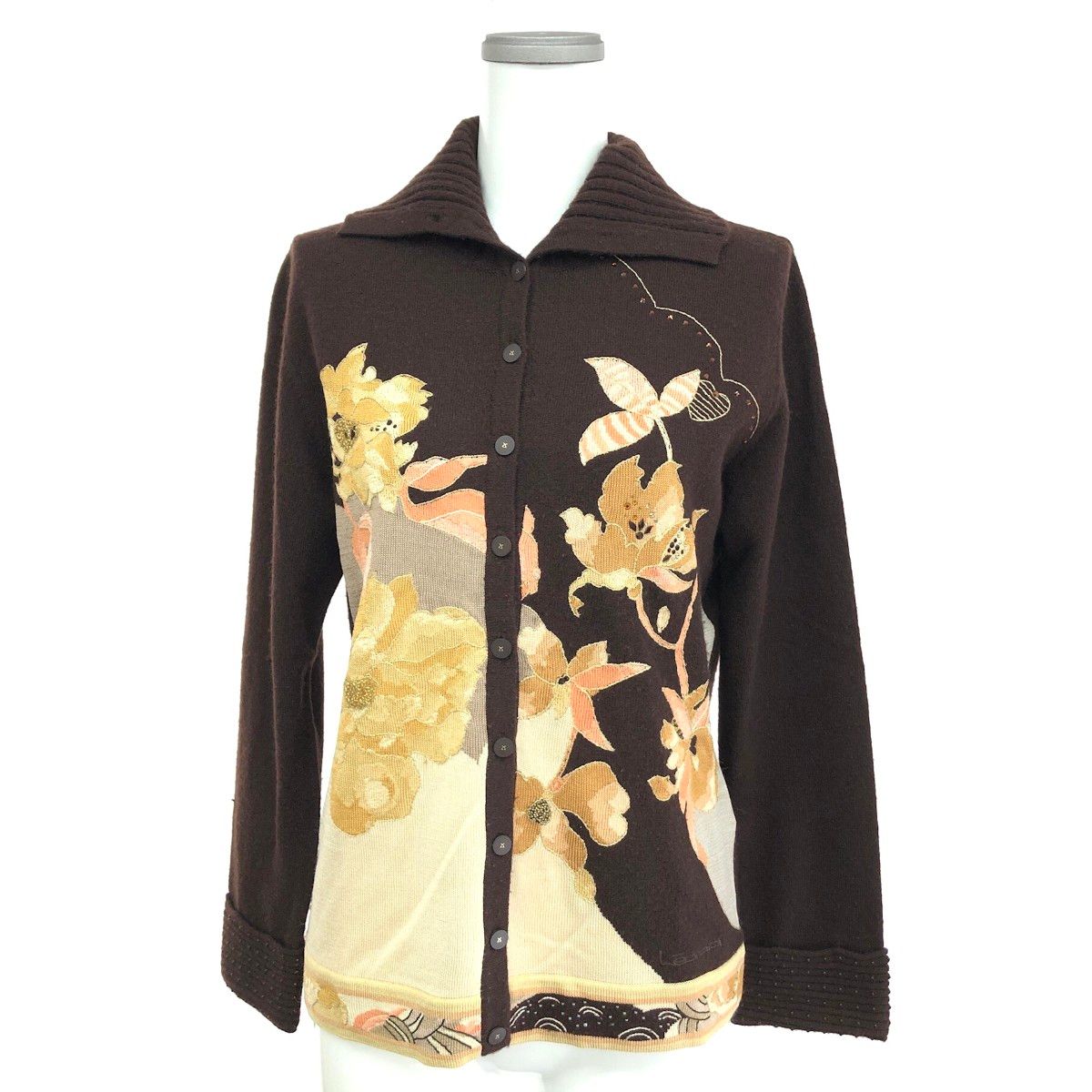 LEONARD レオナール カーディガン サイズ:L カシミヤ・シルク/花柄   カシミヤシルク ブラウン レディース / 241002001384 LEONARD レオナール カーディガン サイズ:L カシミヤ・シルク/花柄