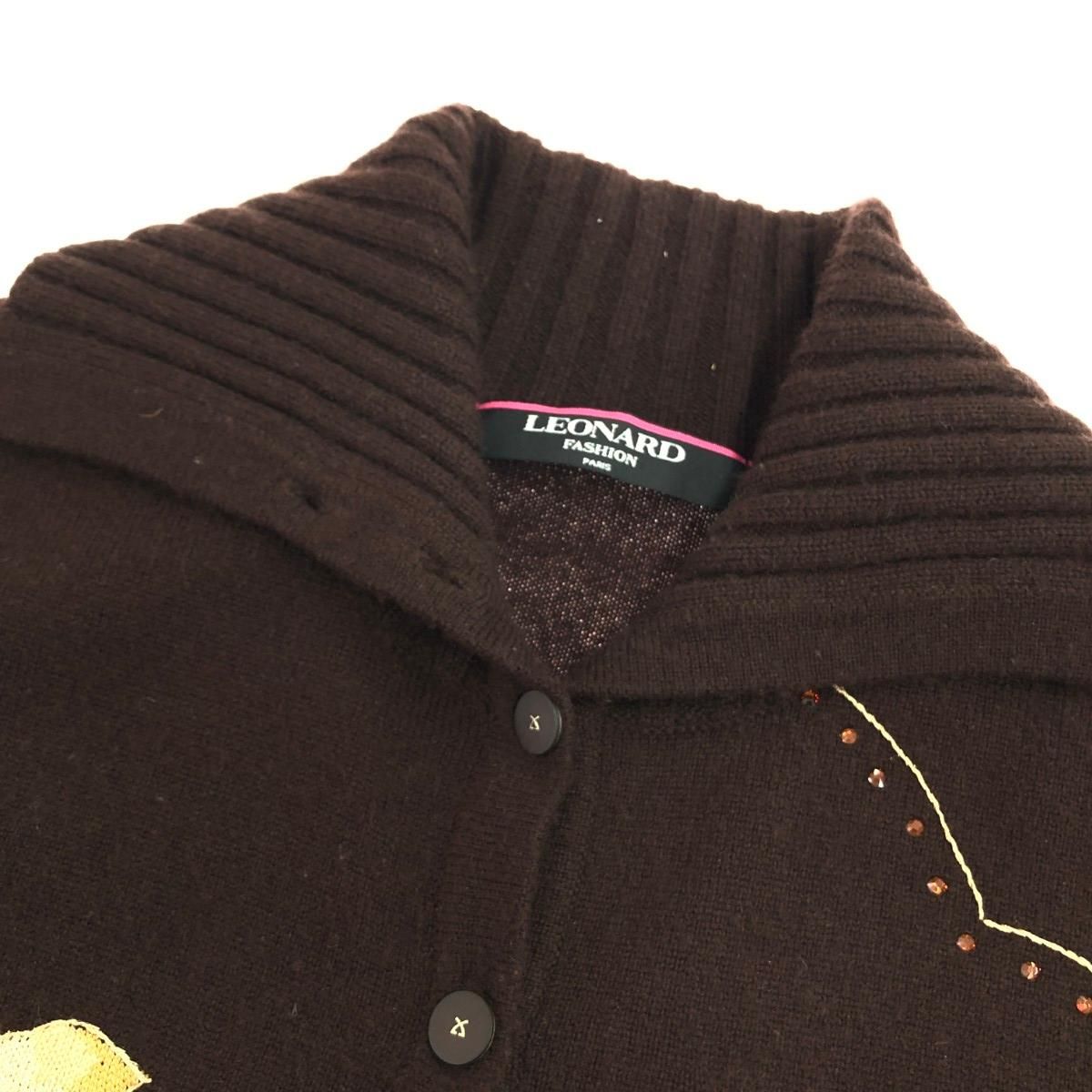 LEONARD レオナール カーディガン サイズ:L カシミヤ・シルク/花柄   カシミヤシルク ブラウン レディース / 241002001384 LEONARD レオナール カーディガン サイズ:L カシミヤ・シルク/花柄