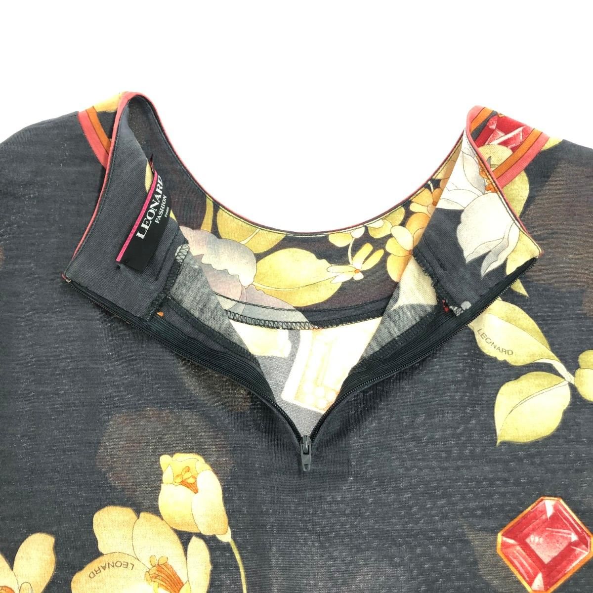 LEONARD レオナール 長袖ブラウス サイズ:LL 花柄 ブラック レディース